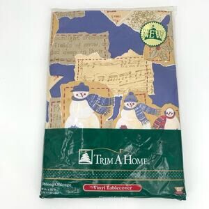 VTG NOS Trim A Home Christmas Vinyl Flannel Backed Table Cover Oblong 52”x70”